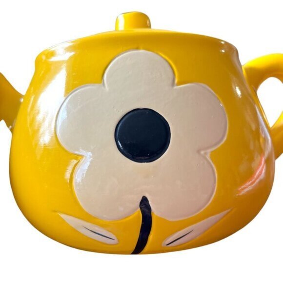 1960s Flower Power Yellow Daisy Flower Ceramic Tea Pot Decor Planter Bohemian - Picture 5 of 7